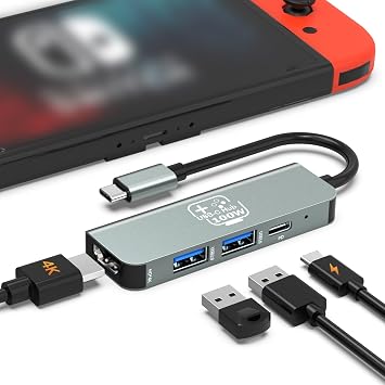 USB C Hub, USB C to HDMI Adapter Docking Station for Nintendo Switch/Switch OLED/MacBook/iPad/iPhone/Android Phone/Laptop, 4in1 Port Portable Multiport TV Adapter Samsung Dex Electronic Accessories
