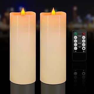 PChero 8" x 3" Flickering Flameless Candles with Remote and Timers, Battery Operated Real Wax LED Pillar Candles - Set of 2, for Wedding Holiday Home Lantern Candle Sconces Decor
