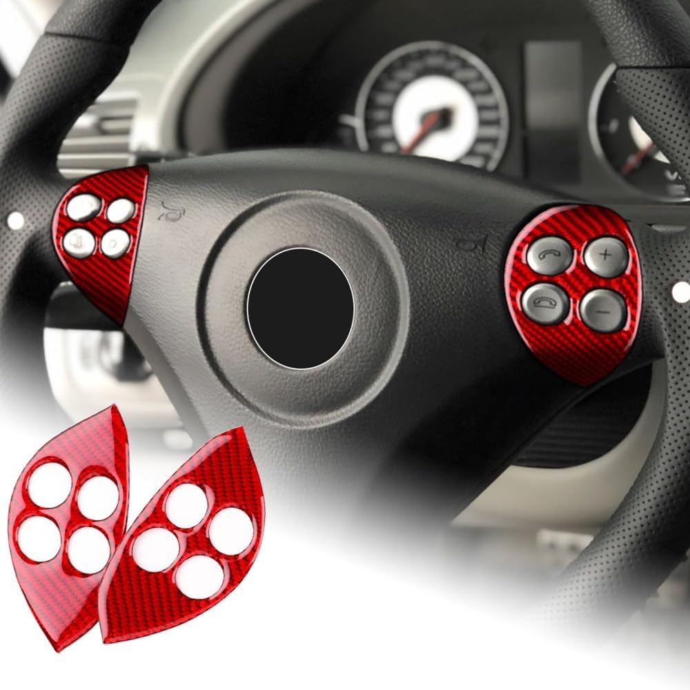 GIOPSQ Fit for Mercedes-Benz SLK R171 (2004-2010) Carbon Fibre Steering Wheel Frame & Button Cover, Interior Decorative Sticker, Car Accessories, Gift rewr/red/A