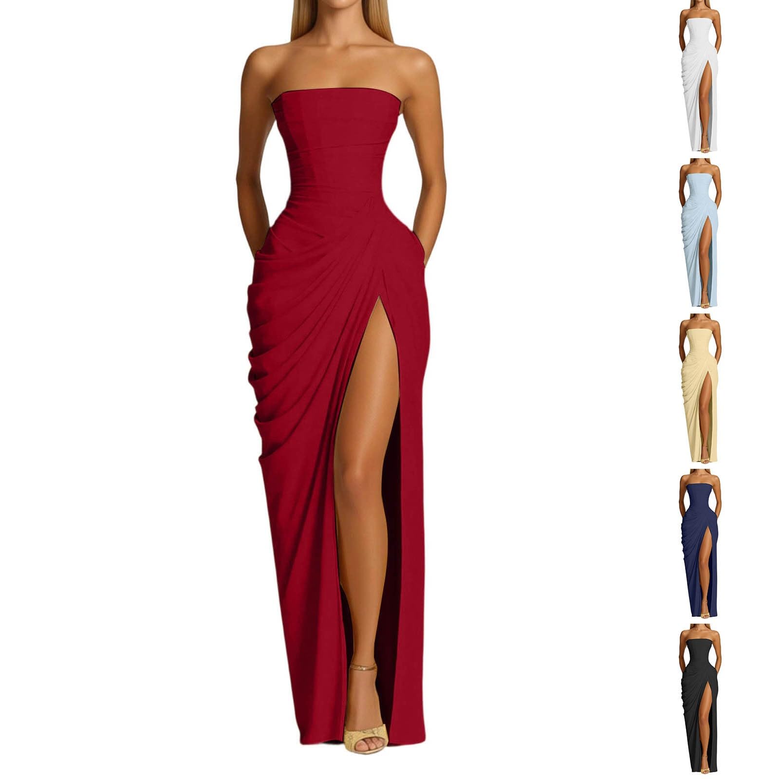Vestido de Fiesta Largo Chiffon para Mujer Elegante Maxi Vestido Ajustado sin Mangas Vestido de Fiesta Elegantes Maxi Vestidos Formal de Noche Bodycon para Cóctel Graduacion Comunion