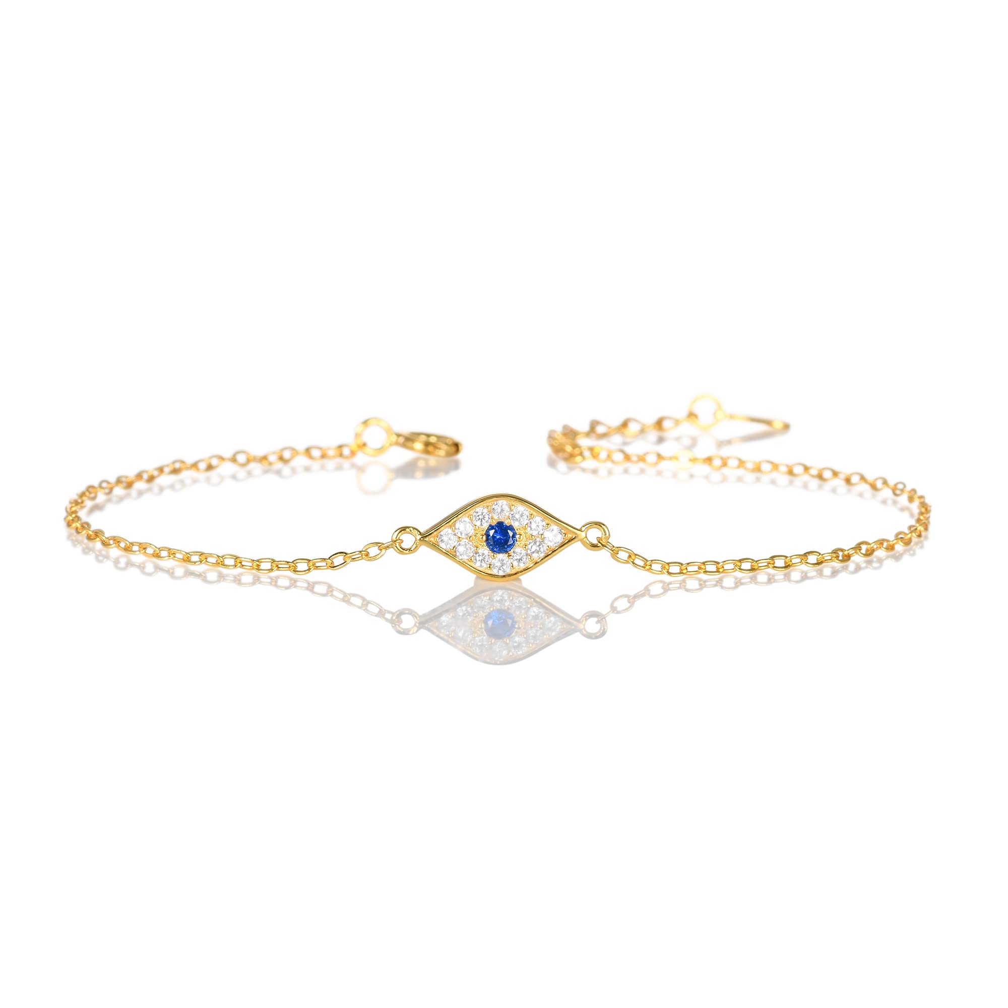Diamond Treats Zierliches Evil-Eye-Armband aus 925er Sterlingsilber für Damen und Mädchen, Silber-, Gelbgold- oder Roségold Böser Blick Armband mit funkelnden Zirkonia-Steinen