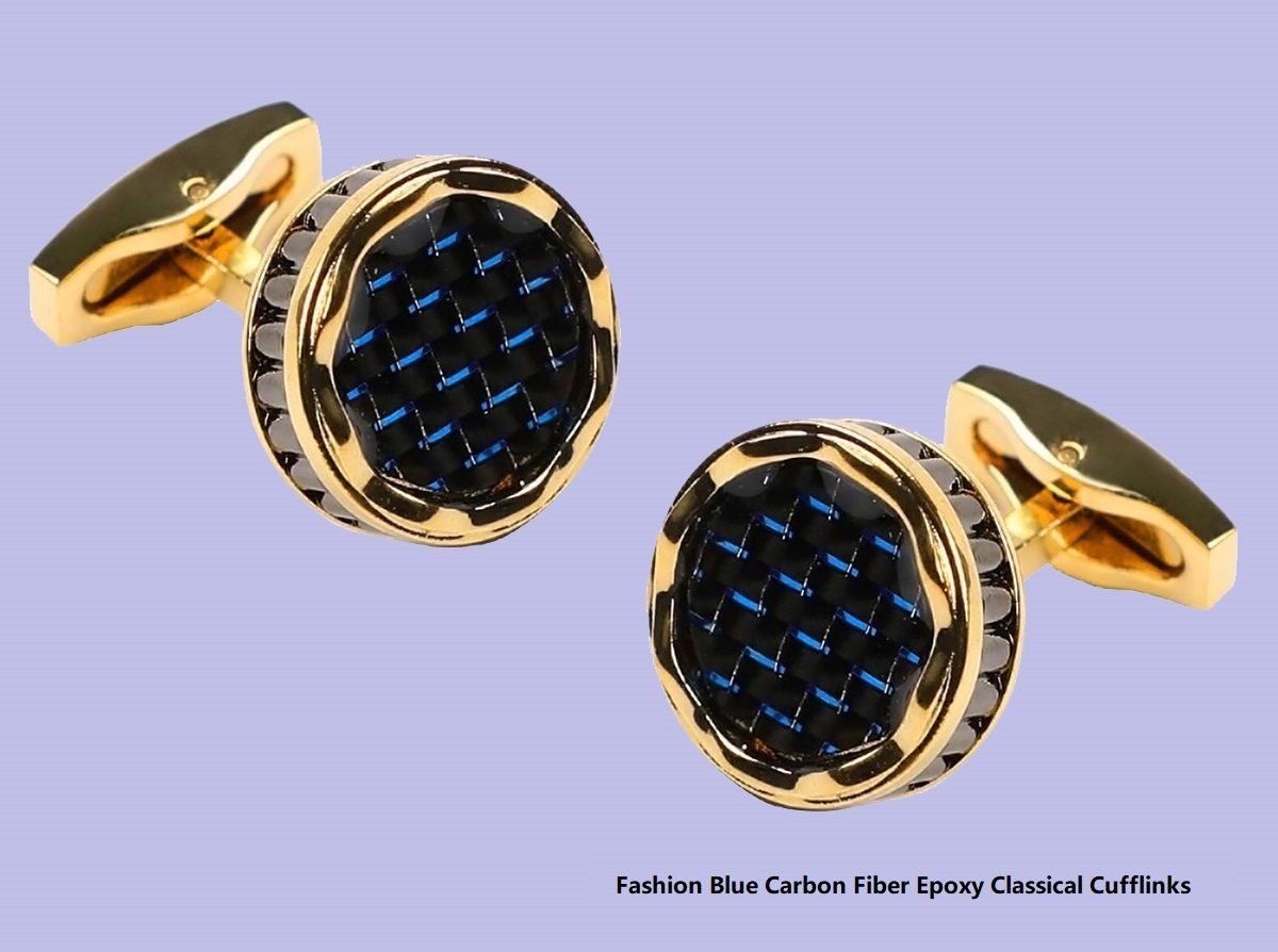 Image secondaire de Fontee® 1 Paire Haute Qualité Chemise Français Bleu Fibre de Carbone Fibre Époxy Boutons de Manchette pour Hommes Classique Bout