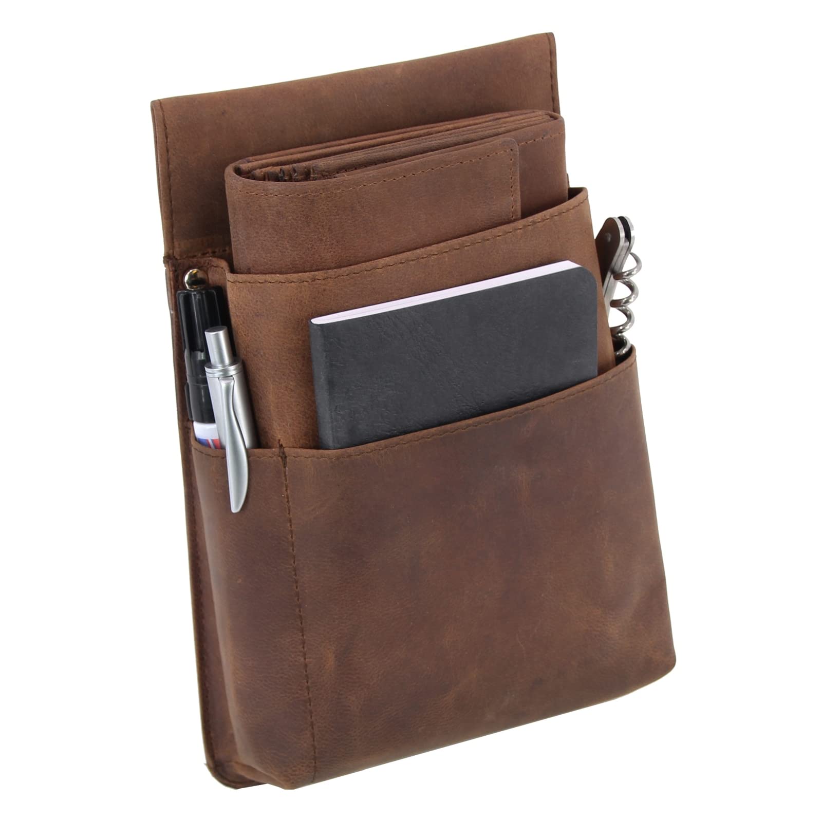 ALASSIO 42194 – Cartera de Camarero de Piel auténtica/Piel Hunter, Monedero con 6 Compartimentos para Billetes y Monedero, Monedero para Restaurante, Bar o Servicio, Aprox. 18,5 x 9,5 cm, marrón,