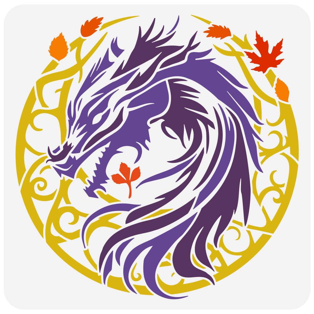 FINGERINSPIRE Dragon Moon Tree Vine Painting Stencil 11.8x11.8inch Dragon Drawing Template Reusable Dreamlike Theme Spraying Stencil Decorative Dragon Face Pattern Template for Wall Wood Home DIY