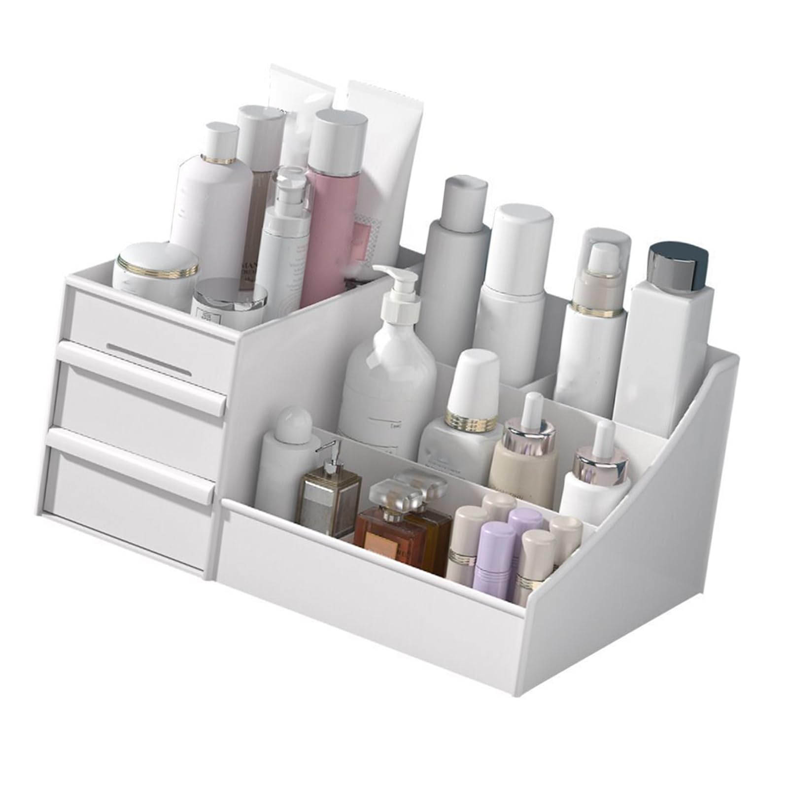 Jelquix Makeup Organizer, 2 Tier Drawer Storage Box, Cosmetic Box with Multiple Compartments, Ideal for Home, Office & Dormitory