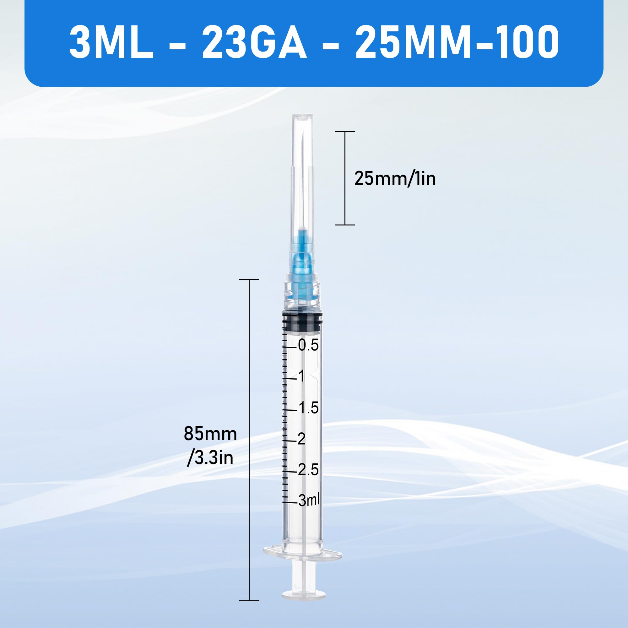 3ml 25 Gauge 1 inch Syringe 3cc Luer Lock Disposable Syringes with Needle for Scientific Labs,Individually Wrapped — Amazon image 2