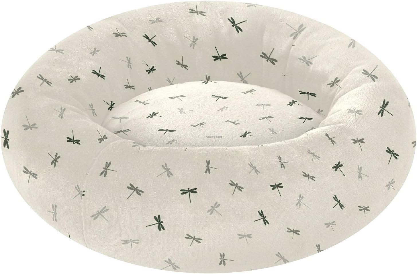 Beige Dragonflies Pattern Dog Bed Round Small Medium Dog Beds Pet Cat Bed Washable Puppy Kitten Beds for Dogs Cats Non Slip Soft,M