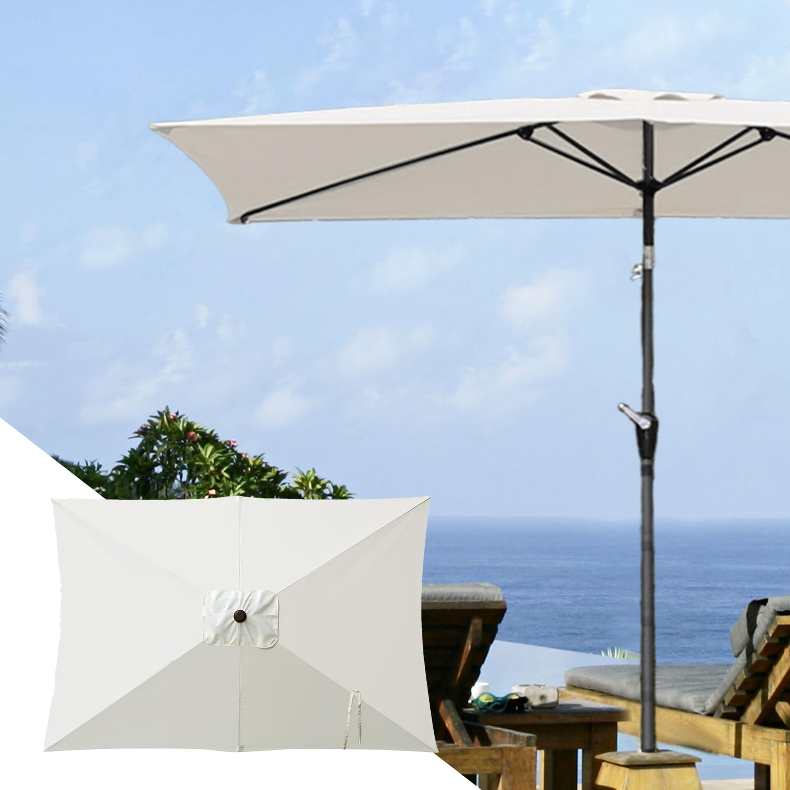 Zastępczy Do Parasola, 2X3 M Prostokątny Wymienny Daszek Do Parasola, Osłona Przeciwsłoneczna Ochrona UV Akcesoria Ogrodowe Stołu Plaża Trawa Altana Basen Balkon