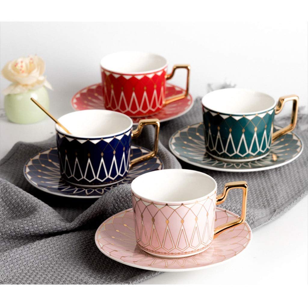 Modny Geometryczny Wzór Filiżanka Do Kawy I Spodek Porcelanowy Niebieski Czerwony Różowy Zielony Kubek Do Herbaty Talerz Łyżka Zestaw Prezentów Dla Mężczyzn Wystrój Domu