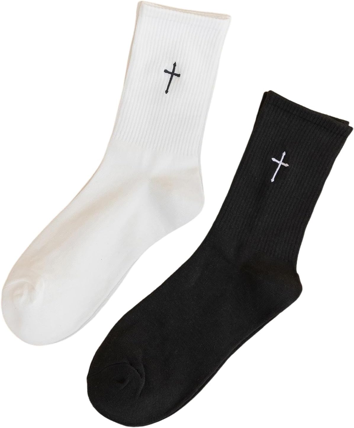 SHENHE Women's 2 Pairs Cross Print Knit Socks Breathable Sports Running Crew Socks