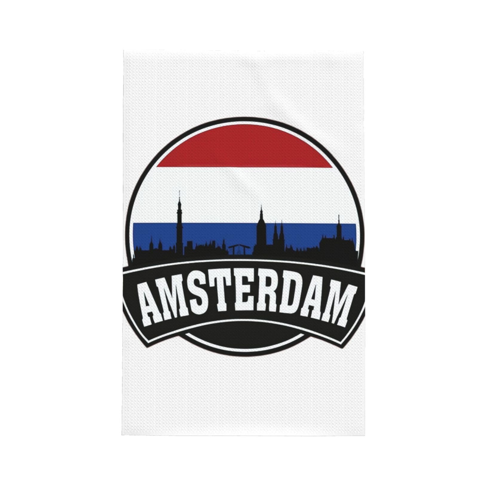 Xxahnbm Black Amsterdam Skyline With Dutch Print Waffle Kitchen Towel,Absorbent Hand Towel