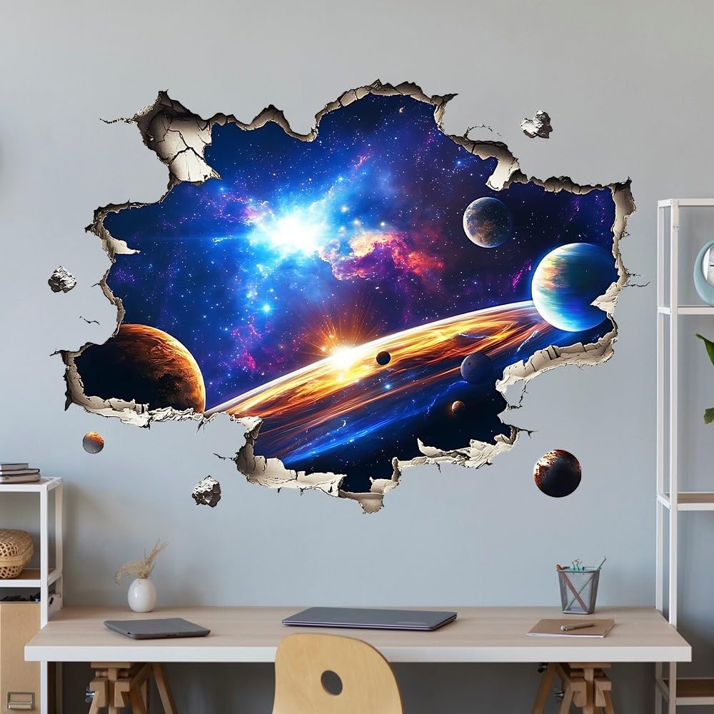 COVPAW 3D Weltall Wandtattoo, Galaxie Wandaufkleber, 71,4 x 51,4 cm, Universum Wanddekoration für Kinderzimmer Wohnzimmer Schlafzimmer Küche (Universe A)
