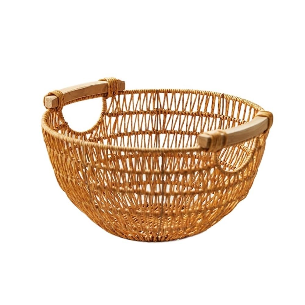Zhaoj24-05 Fruit Racks Rattan Fruit Basket with Handles Woven Round Food Serving Home Decorative