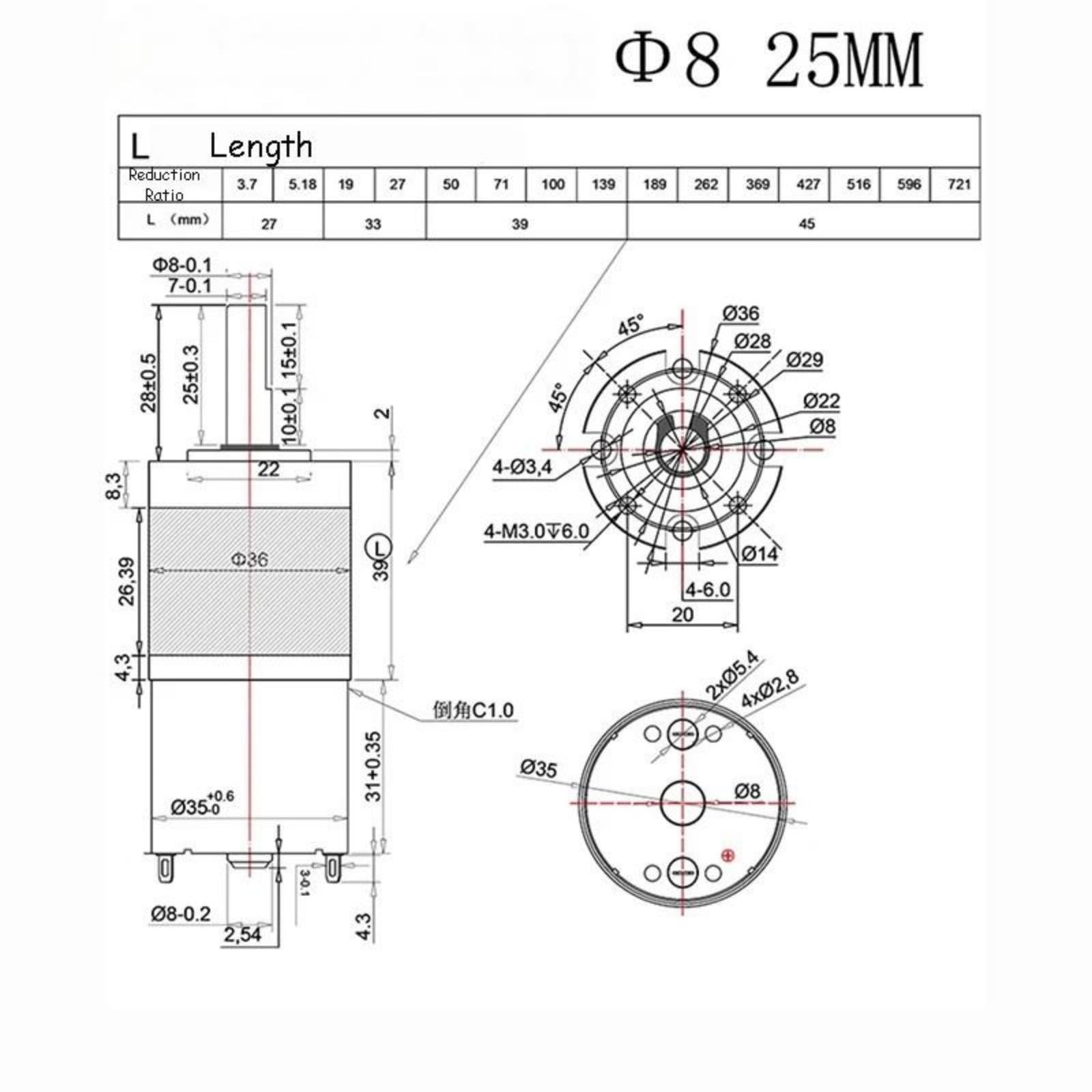 Micromotor de CC con engranajes 12/24 V, eje 11 a 2160 RPM, engranaje planetario 6,8 mm, regulación velocidad, alto par(15RPM,24V-D8mm)