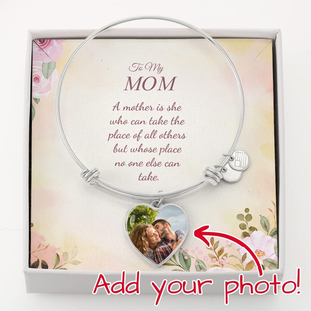 Customized Mom Bracelet, Heart Bangle With Message Card And Gift Box, Gift For My Mom, Gift For Mothers day & Birthday.