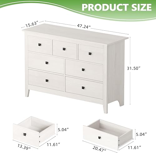 Miniatura 10 de Vikiullf Cómoda de 7 cajones  Aparadores de madera para dormitorio, cajones de almacenamiento grises para dormitorio, sala de estar, organizador de