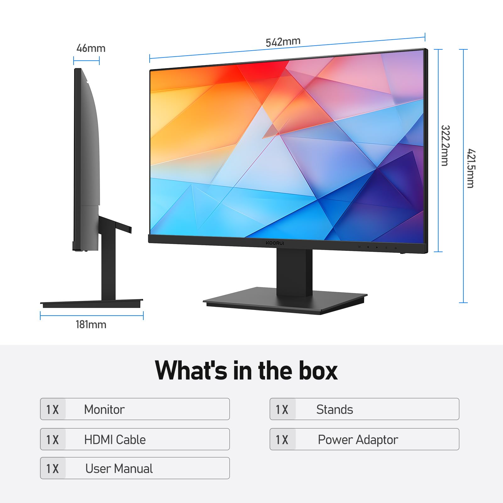 KOORUI Gaming Monitor 24 pollici, Altoparlanti incorporati, FHD 1920 * 1080p, 100Hz, Montabile VESA 75 x 75 mm, Adaptive Sync, Cura Degli Occhi e Regolazione Ergonomica Dell'Inclinazione