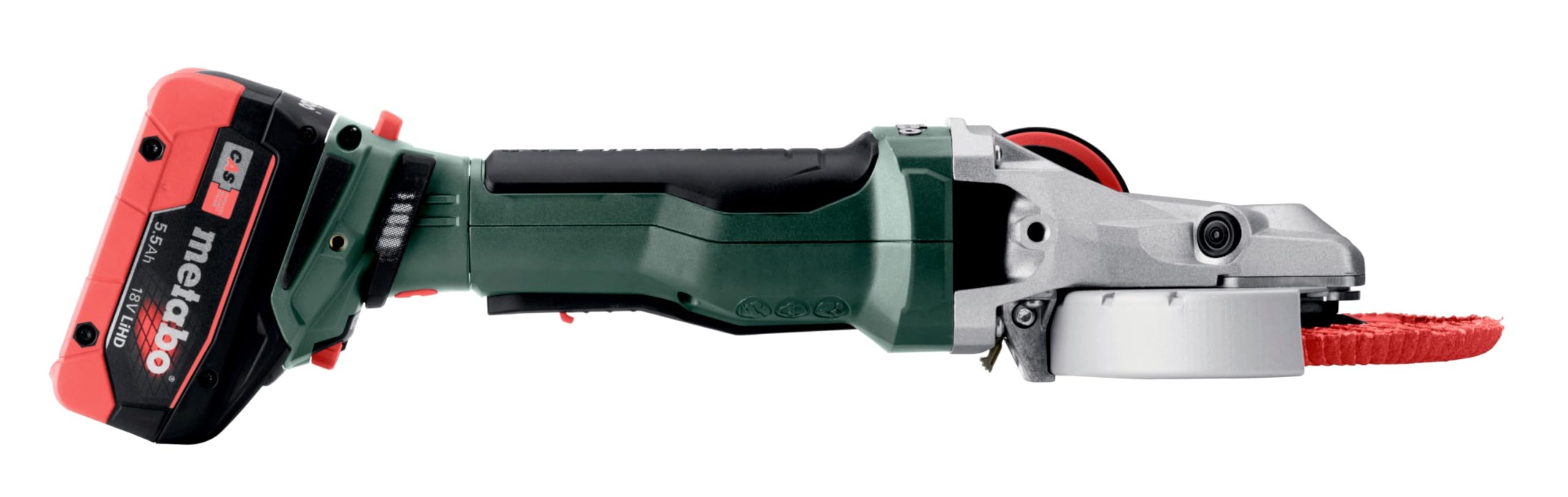 metabo WVBF 18 LTX BL 15-125 Quick, Amoladora de Cabeza Plana 18V, 125 mm | Sin batería ni cargador, motor sin escobillas 1500W, para ángulos de 43°, en metaBOX, compatible con sistema CAS de 18 V