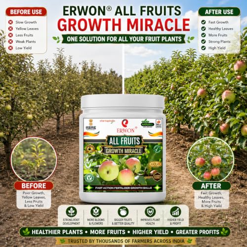 Image of Erwon All Fruits GROWTH MIRACLE Fertilizer, Fast Action Organic Granules for rapid Growth and Heavy Flowering and Bigger Fruits. (200 gm)