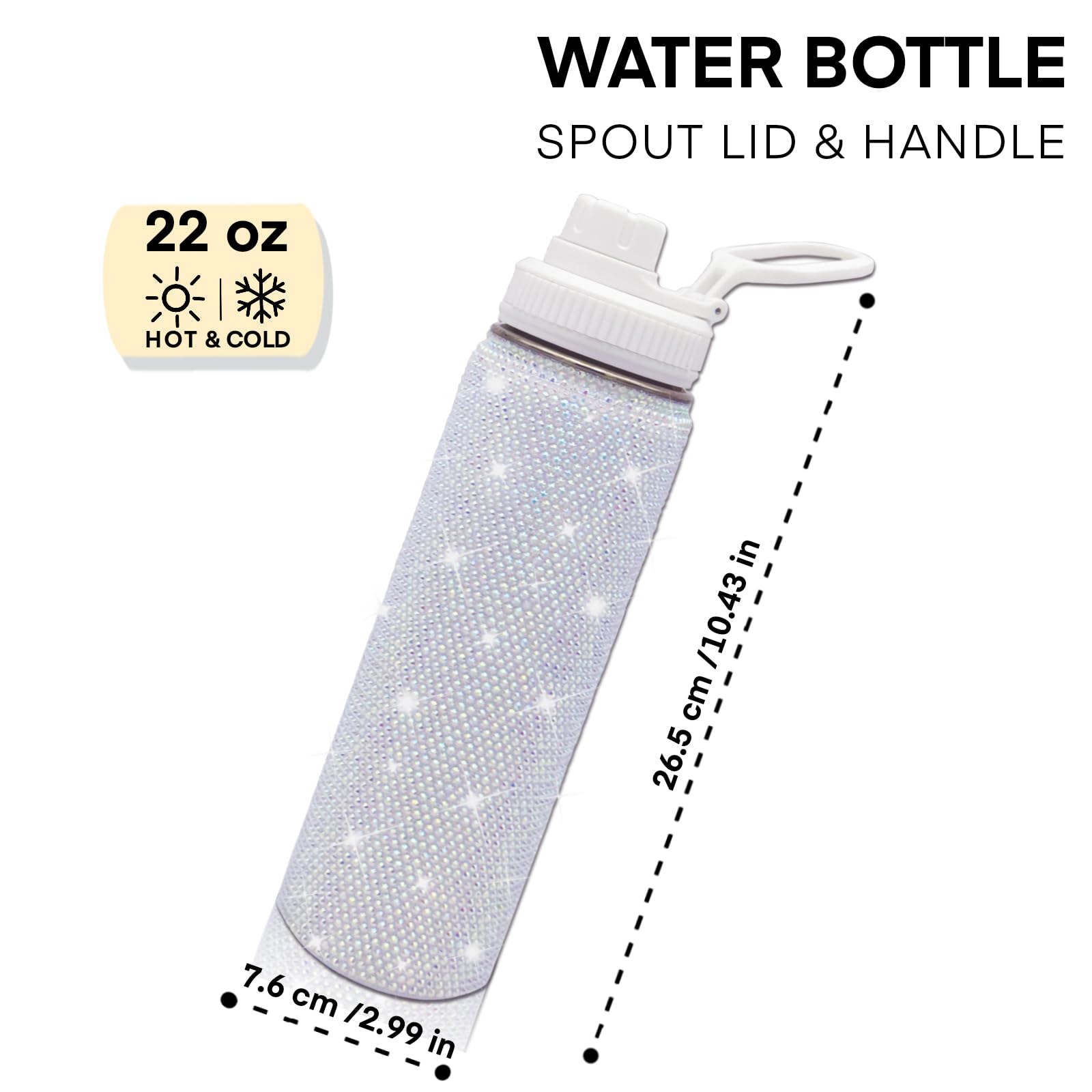 22oz Bling Crystal Stainless Steel Water Bottle – Rhinestone Glitter, Vacuum Insulated, Spout Lid, Gift For Women