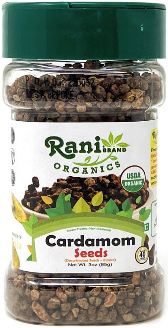 Rani Organic Cardamom (Elachi) Decorticated Seeds (from Green Cardamom) Indian Spice 3.5oz (100g) PET Jar ~ All Natural | Vegan | Gluten Friendly |