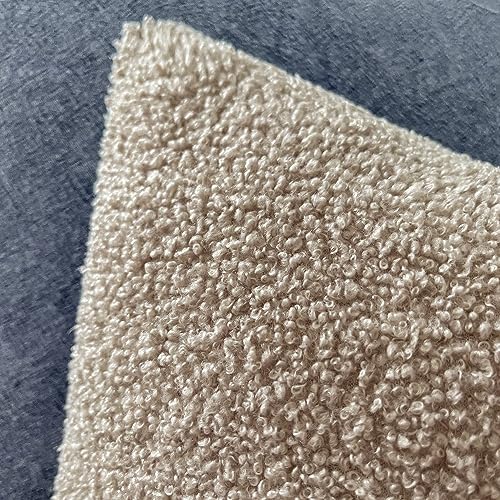 Image of Foindtower Pack of 2, Curly Faux Fur Decorative Throw Pillow Covers Soft Neutral Plush Cushion Case with Zipper Cozy Fluffy Pillowcase for Home Living Room Couch Bedroom Bed Sofa 12 x 20 Inch, Beige
