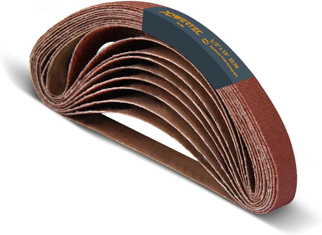 POWERTEC 401806 1/2-Inch x 18-Inch 60 Grit Aluminum Oxide Sanding Belt, 20-Pack - - 