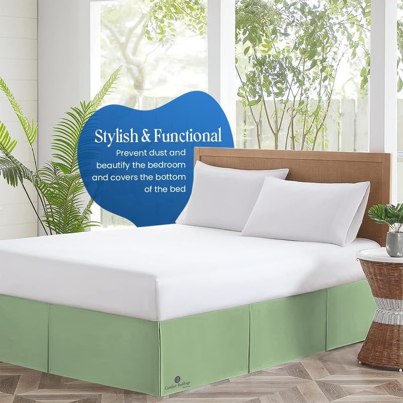 18 Inch Drop Bed Skirt Twin XL Size with Platform to Stay in Place Elegant Pleated Design with Split Corners Wrinkle Resistant Fabric for Modern and Stylish Look - Moss