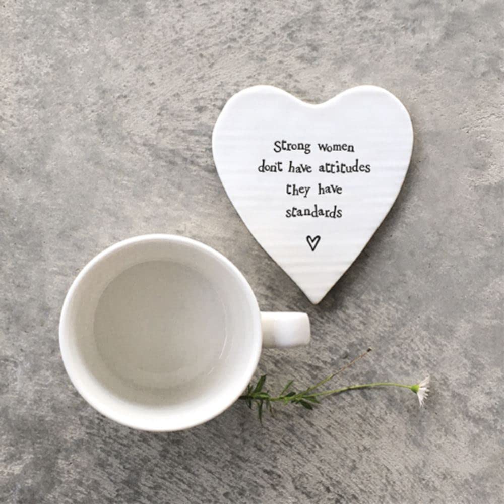 East of India Porcelain Heart Coaster 'Strong Women' - Keepsake Coaster for Birthday or Inspirational Gift