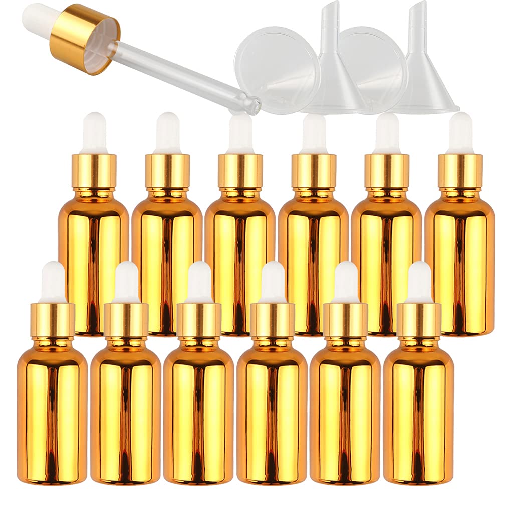 24 Pieza 30ml Oro Botellas de Cristal con Pipeta, 30 ml Frasco Cuentagotas Cristal con Tapón de Rosca Oro, Botella de Vidrio con Cuentagotas para Aceite Esencial Aromaterapia