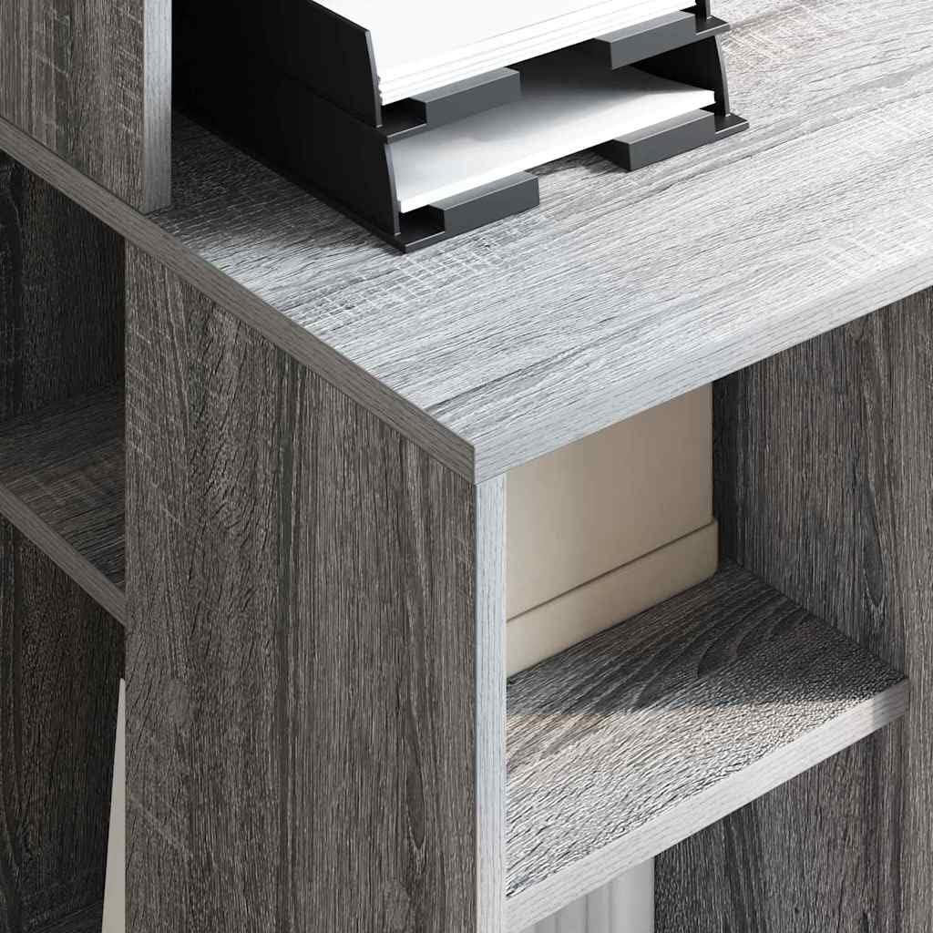 Schreibtisch Graues Sonoma aus Holzwerkstoff 90 x 48 x 101,5 cm, mit 4 Regalen, Stauraum für Homeoffice, Büro, Lernen, PC Arbeit und Ordnung im Zimmer