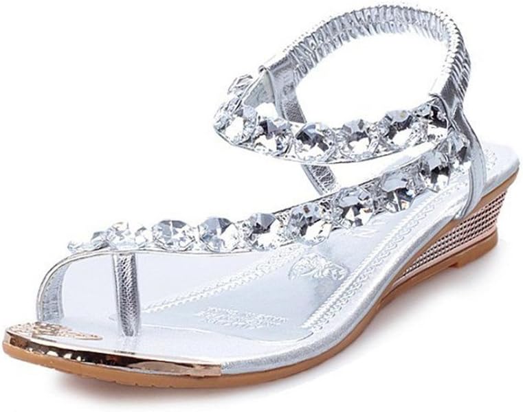 Koly Women Summer Bohemia Sweet Flower Beads Flip-Flop Shoes Flat Sandals Beach Shoes