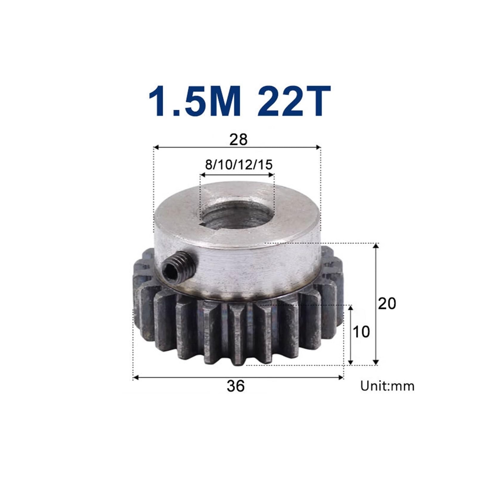 Piñón De Engranaje Recto Acero | Piñón de acero for transmisión de cremallera(15mm,10pc 1.5M 22 Teeth)