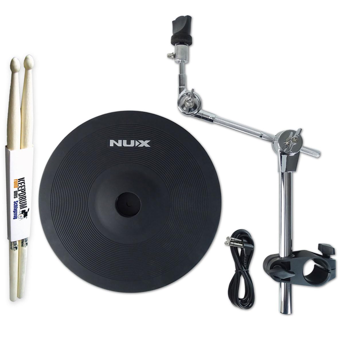 Nux DM8 - Set di piatti E-Drum da 12", con supporto e bacchette keepdrum
