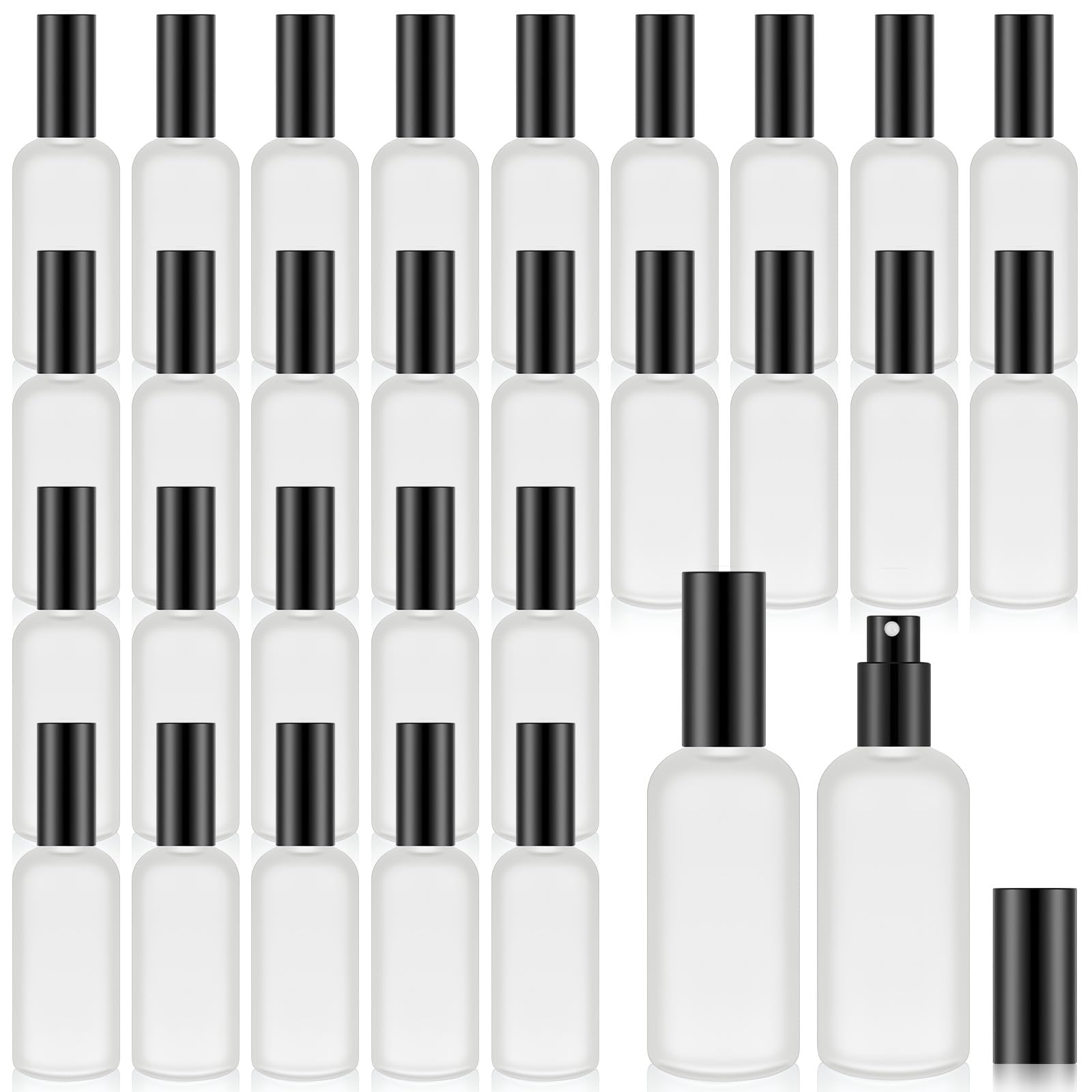 Roshtia 30 Pcs 3.4 oz/ 100 ml Black Glass Spray Bottle Refillable Perfume Atomizer Clear Decorative Empty Bottles with Fine Mist Sprayer Pump for Face