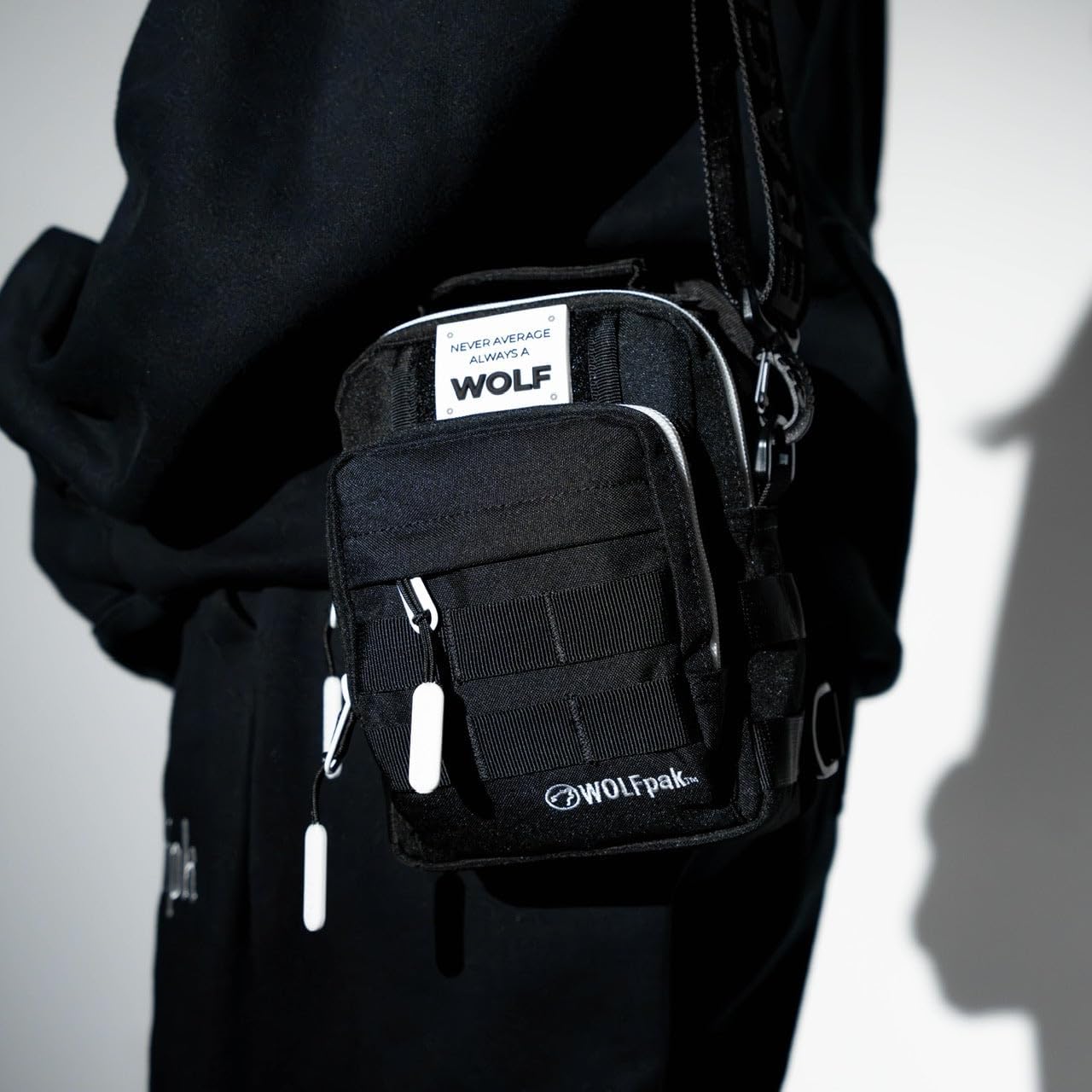 WOLFpak 4L Mini Tactical Sling Bag (Alpha Black White Accents) Compact Crossbody Backpack for Gym, Travel & EDC | Tactical Shoulder Bag with Multiple Pockets – Lightweight, Durable Sling Pack - Image 5