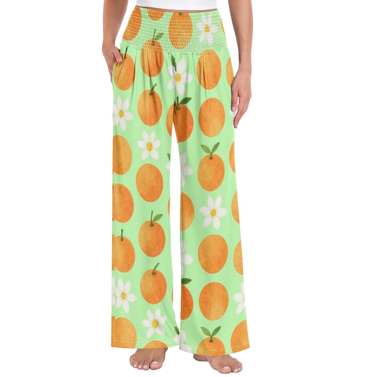 FRODOTGV Pantalones naranjas de pierna ancha para mujer, ligeros, elásticos, informales, ropa de descanso