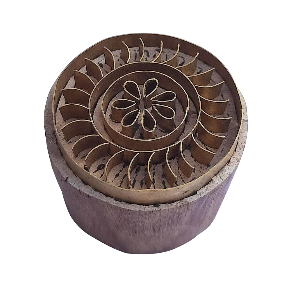 Royal Kraft Round Brass Wooden Stamps for Block Printing on Clay, Pottery, Fabric BBtag018 — image 1