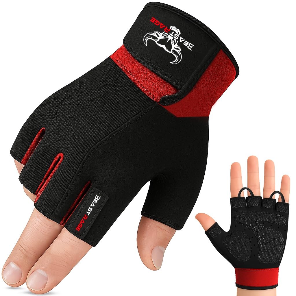 BEAST RAGE Guanti Palestra Ideali da Sollevamento Pesi Ciclismo Guanto Gloves for Gym Allenamento Traspiranti e Aderenti Training Guantini Palestra per Uomo e Donna
