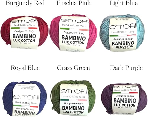 Miniatura 4 de Paquete de 3 hilos de algodón Bambino Lux, tejido y ganchillo, mezcla acrílica de algodón orgánico, bebé y amigurumi, 5.29 oz, 1,033.5 ft (rojo