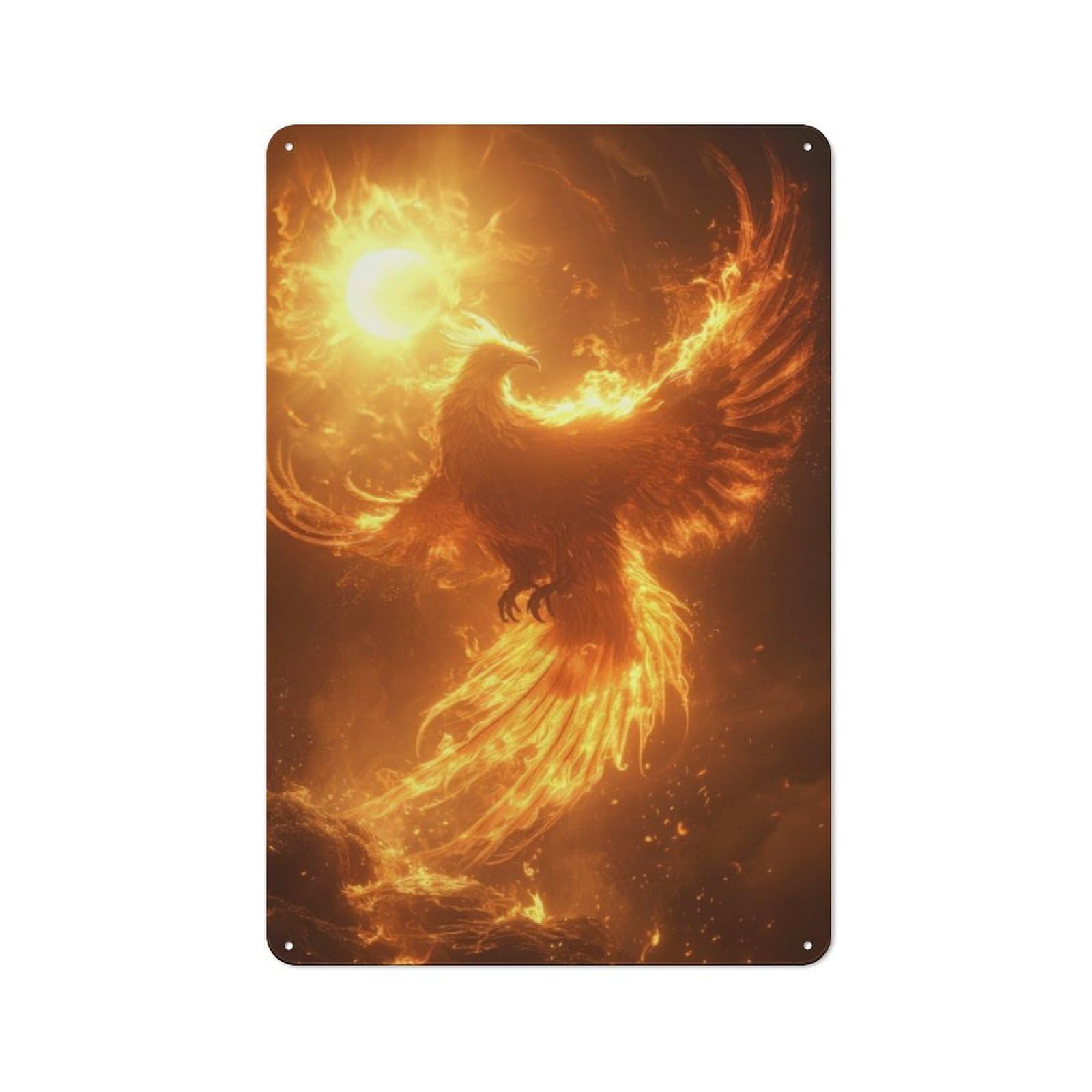 Junmoney Phoenix And Sun Office Metal Sign 30X20cm, Understated Office Wall Decor For Workspace, Cafe, Shop Or Desk Area
