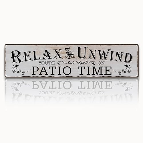 Rustic Farmhouse Metal Wall Art Sign, “Relax Unwind You’re on