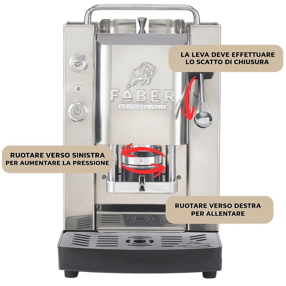 FABER COFFEE MACHINES | Pro 3.0 Inox | Macchina Caffè ESE 44mm in Acciaio con Elettrovalvola, Portacialda Estraibile e Tanica in vetro (Glossy)