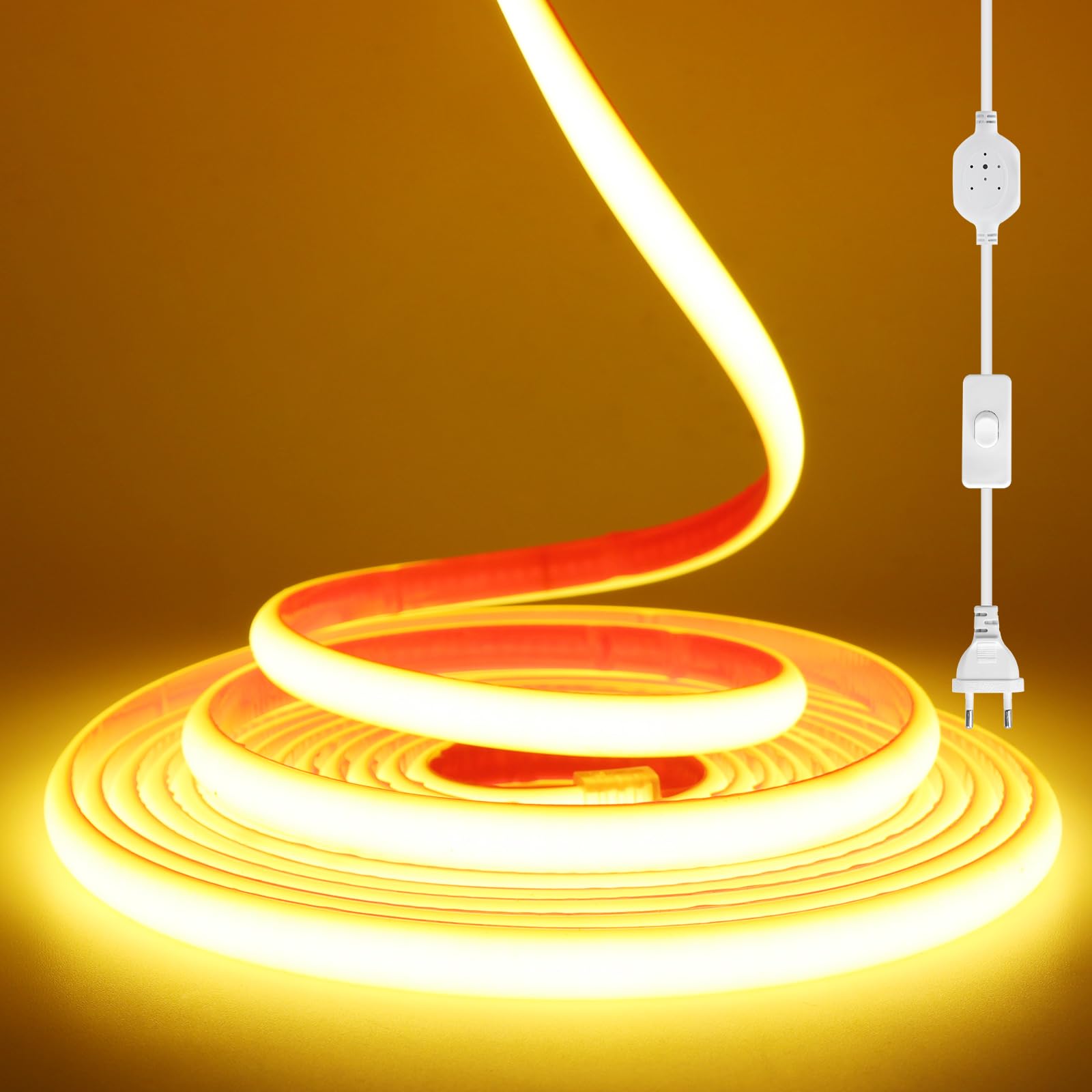 KISUFU Striscia LED COB Neon da 230 V, 288 LED/m, impermeabile, IP67, 50 cm, 220 V, autoadesiva, per Natale, camera da letto, fai da te, vacanze, per una festa all'aperto.