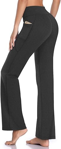 HISKYWIN Pantalones de yoga con bolsillos interiores, elásticos en 4 direcciones, con control de abdomen, pantalones para correr y ejercitar,
