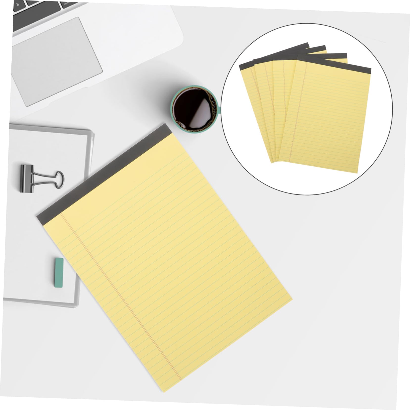 Blocco Note A4 Giallo 4 Pezzi Carta Spessa e Righe Larghe, Design Strappabile per Appunti Legali e Pianificazione da Scrivania