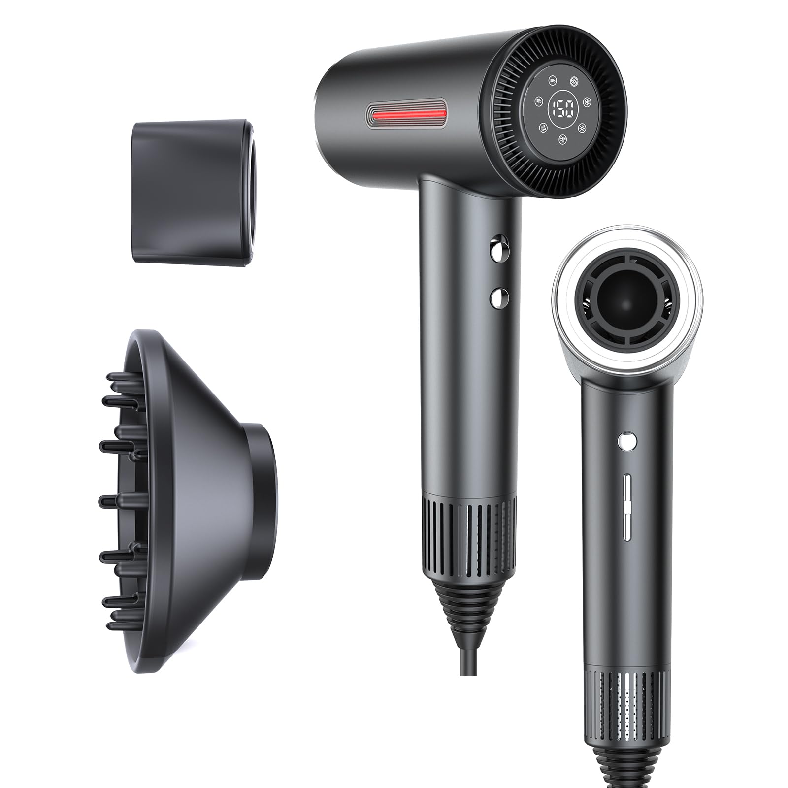 LESCOLTON Hair Dryer, Ionic Hair Dryer 110,000 RPM Brushless Motor 1400W Powerful High Speed, Diffuser & LCD Display, 3 Speeds for Fast Drying, Low