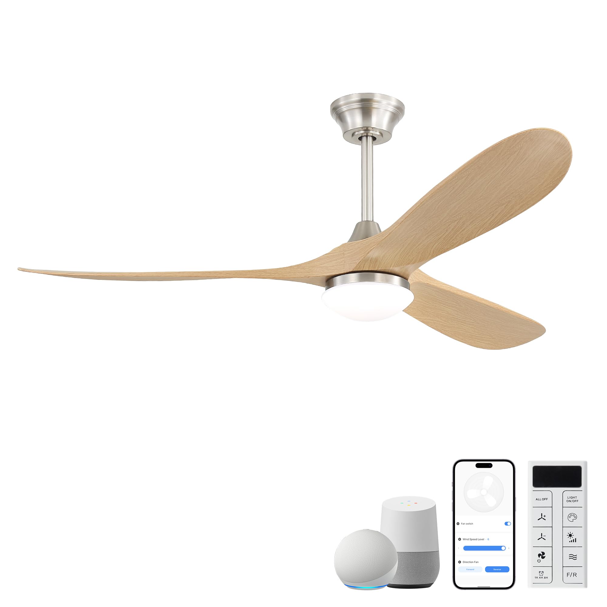 60-Inch Smart Ceiling Fan with Light, Smart App &amp; Remote Control, Quiet DC Motor, 3-Color Dimmable LED, 1H/4H/8H Timer, Quiet DC Fan for Living Rooms &amp; Master Bedrooms