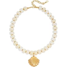 WOWORAMA Summer Beach Necklace for Women Colorful Chunky Beaded Necklaces with Sun Fish Shell Starfish Pendant Necklaces Boho Summer Statement Necklace Jewelry