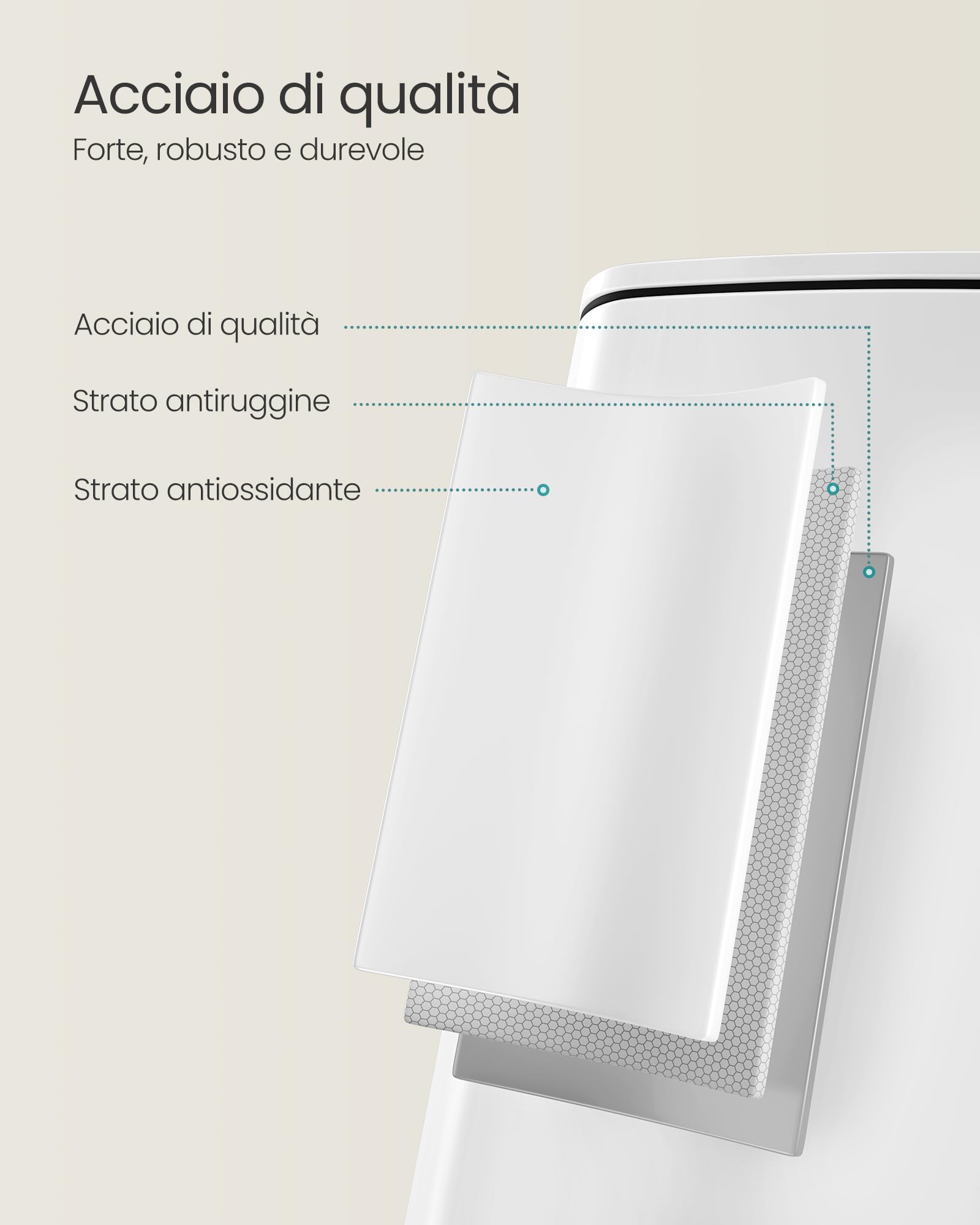 SONGMICS Pattumiera da Cucina, Cestino da 30 L, Cestino a Pedale in Acciaio, con Secchio Interno, Chiusura Morbida e Resta Aperto, Bianco Nuvola LTB593W02
